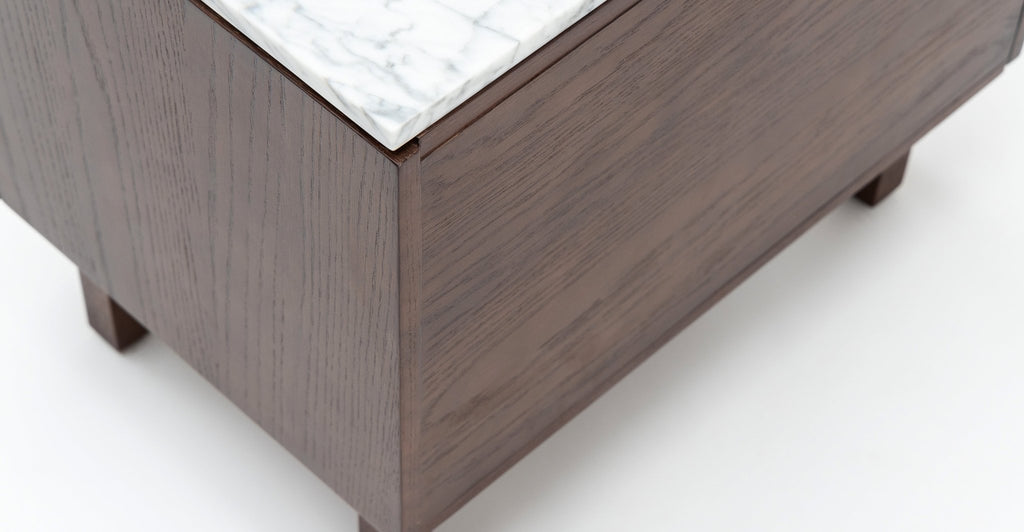 Yorke Nightstand - Smoked Oak & Bianca Carrara.