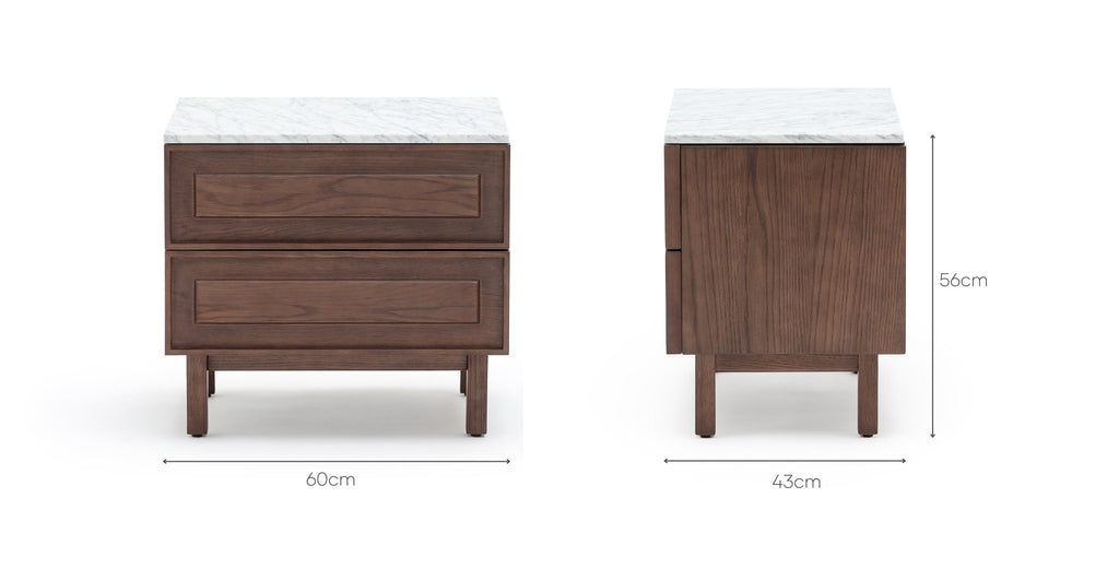 Yorke Nightstand - Smoked Oak & Bianca Carrara.