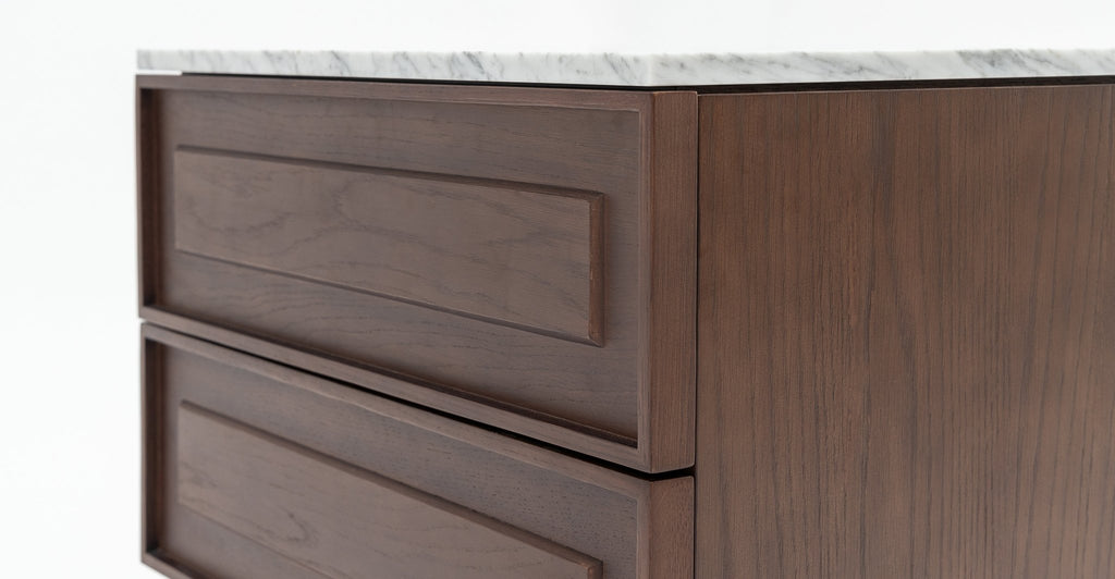 Yorke Nightstand - Smoked Oak & Bianca Carrara.