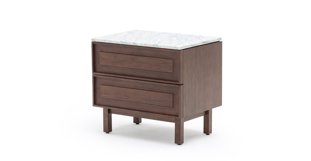 Yorke Nightstand - Smoked Oak & Bianca Carrara.