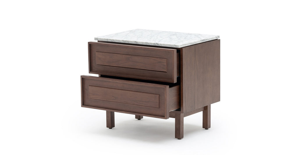 Yorke Nightstand - Smoked Oak & Bianca Carrara.