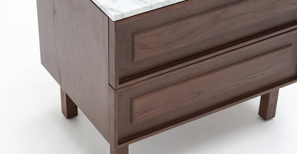 Yorke Nightstand - Smoked Oak & Bianca Carrara.