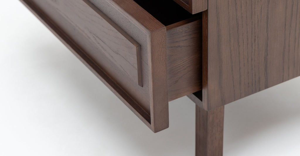 Yorke Nightstand - Smoked Oak & Bianca Carrara.