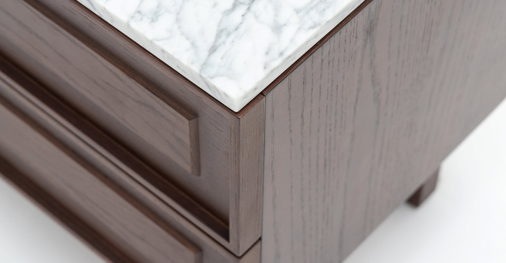 Yorke Nightstand - Smoked Oak & Bianca Carrara.