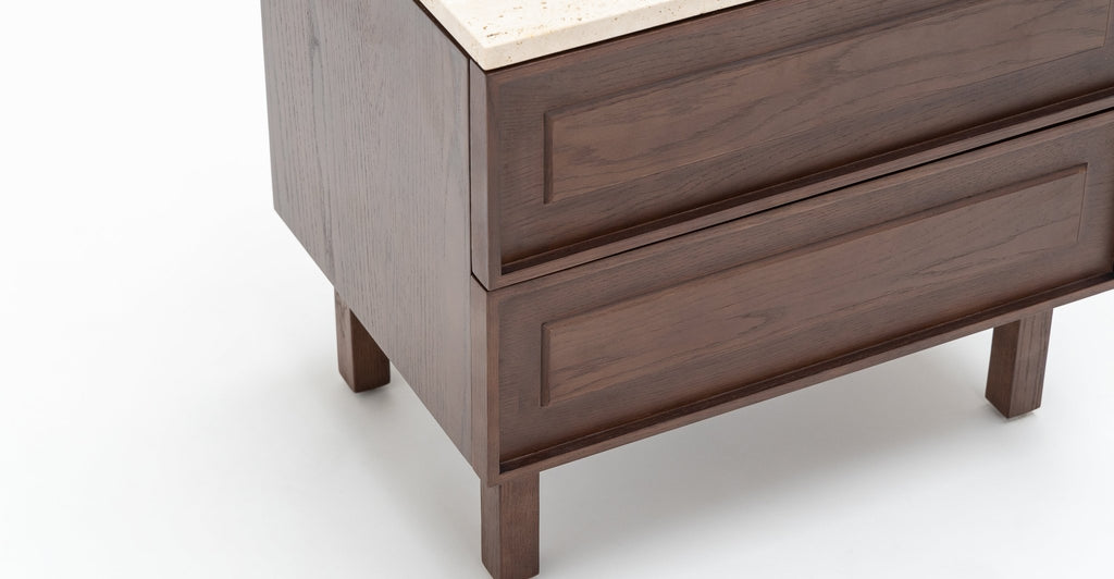 Yorke Nightstand - Smoked Oak & Travertine.