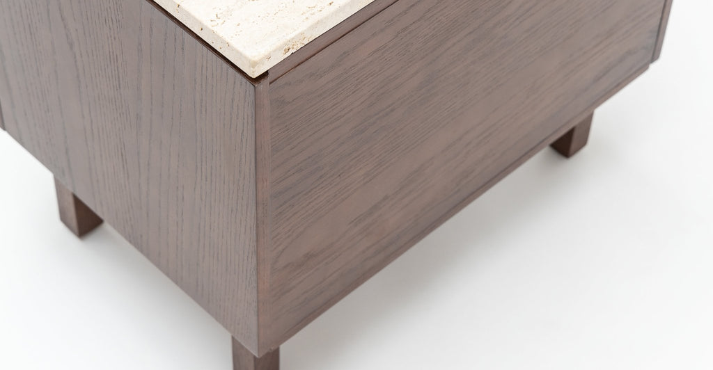 Yorke Nightstand - Smoked Oak & Travertine.