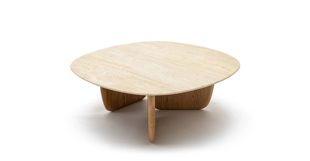 Eden Coffee Table 90 - Light Oak & Travertine.