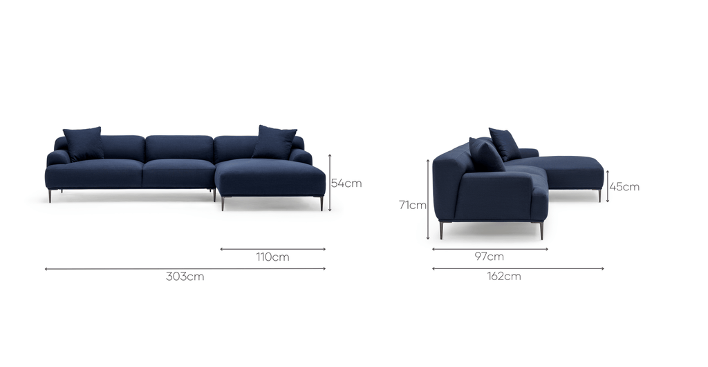 Amelia Extra Large L-Shaped Sofa - Midnight Blue.