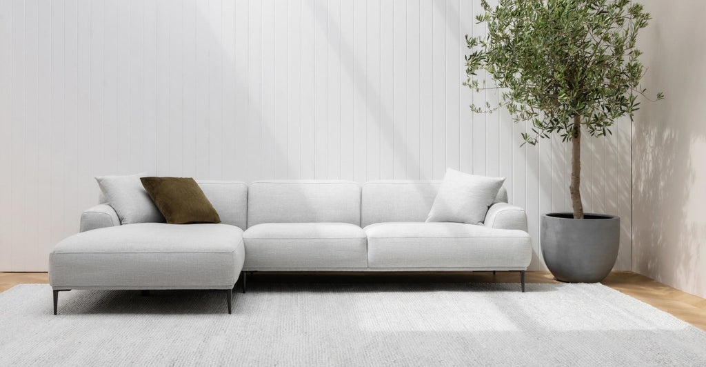 AMELIA EXTRA LARGE L SHAPED SOFA SILVER The Loom Collection THE LOOM COLLECTION