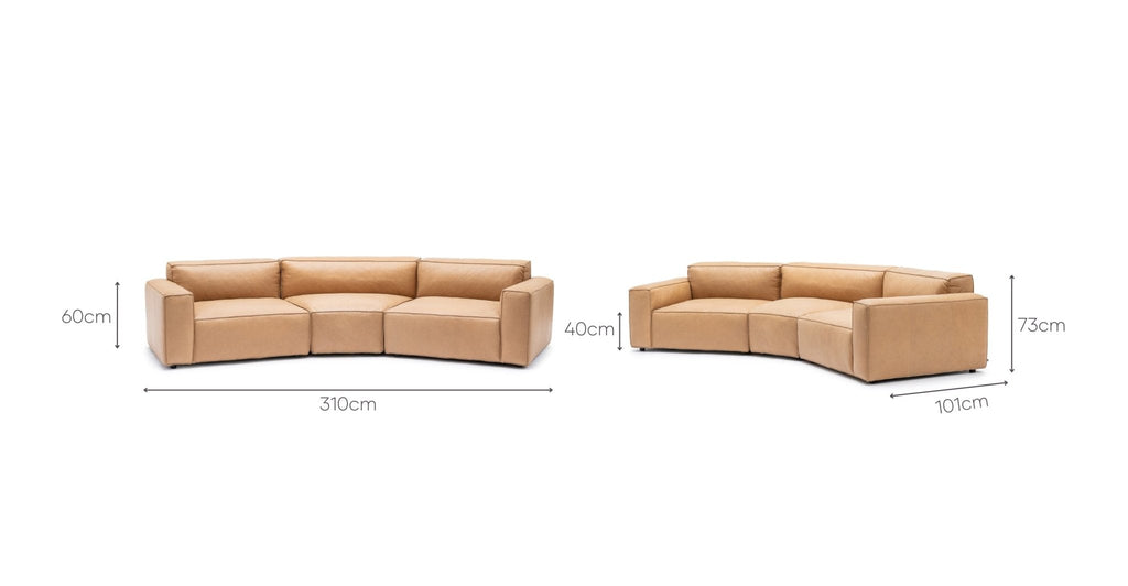 Baker Curved Sofa - Pecan Leather.