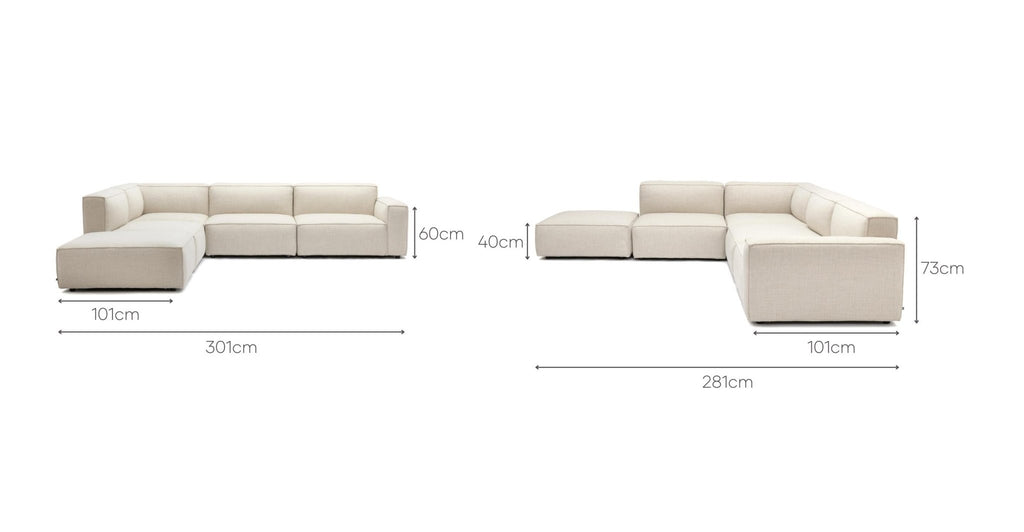 Baker Large Corner Sofa With Ottoman - Oatmeal.