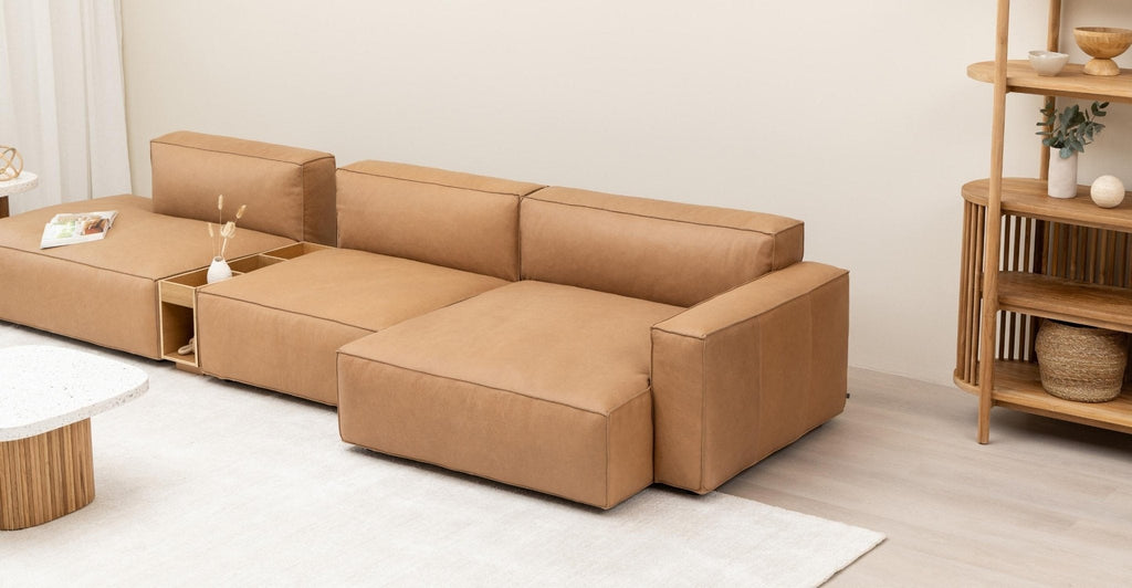 BAKER MEGA LOUNGE SOFA WITH STORAGE - PECAN LEATHER - THE LOOM COLLECTION