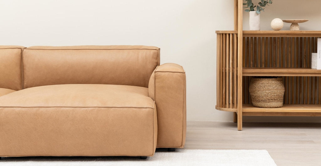 Baker Sectional With Storage - Pecan Leather.