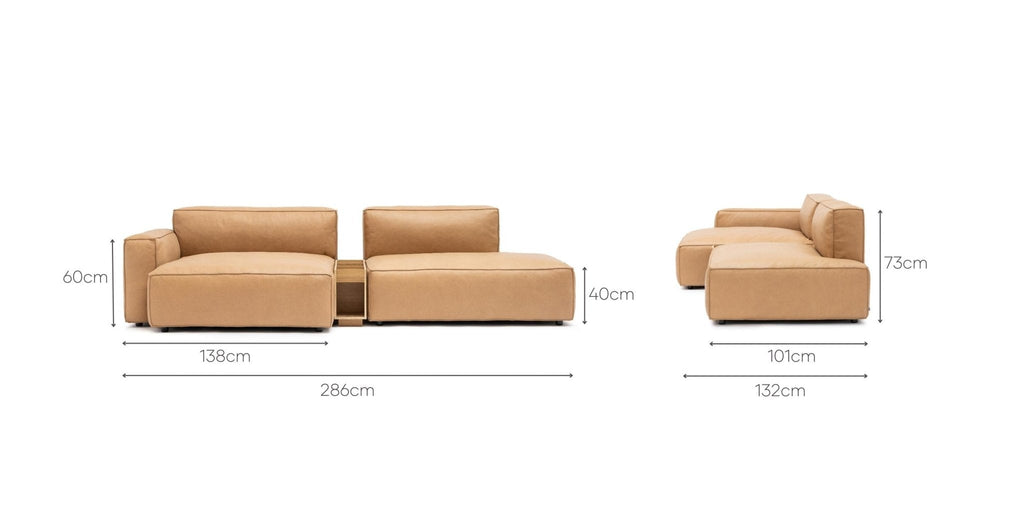 Baker Sectional With Storage - Pecan Leather.