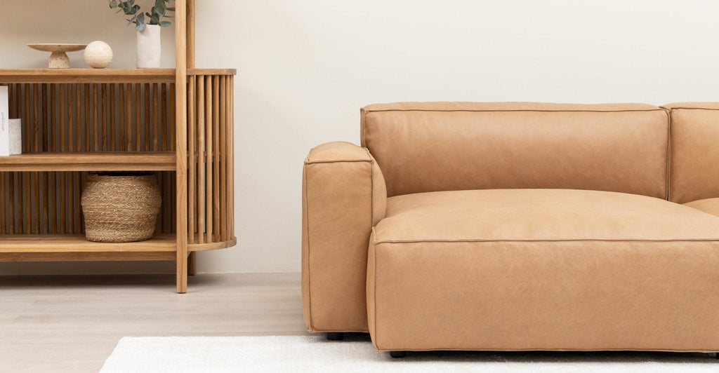 Baker Sectional With Storage - Pecan Leather.