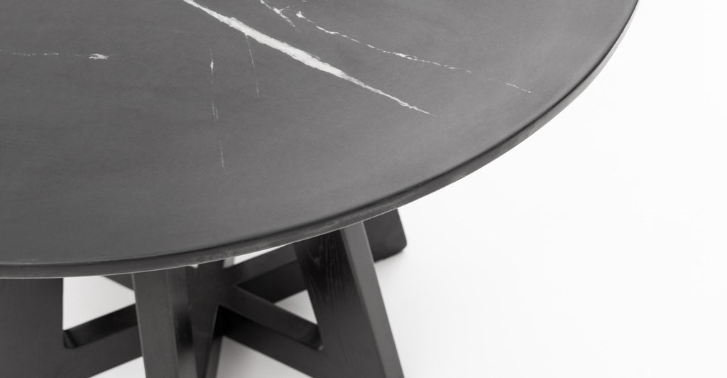 Chantilly Dining Table - Black Ash & Nero Marquina Marble.