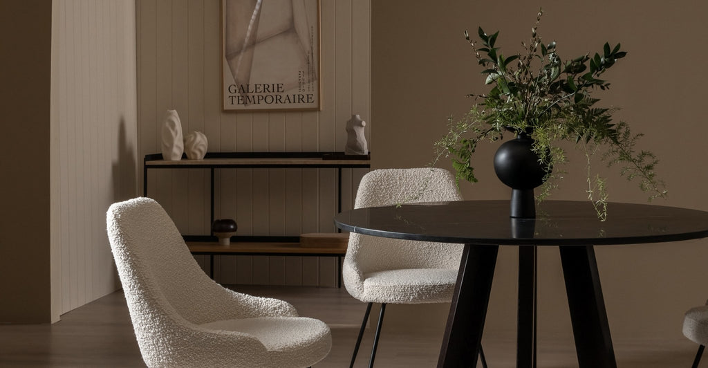 Chantilly Dining Table - Black Ash & Nero Marquina Marble.