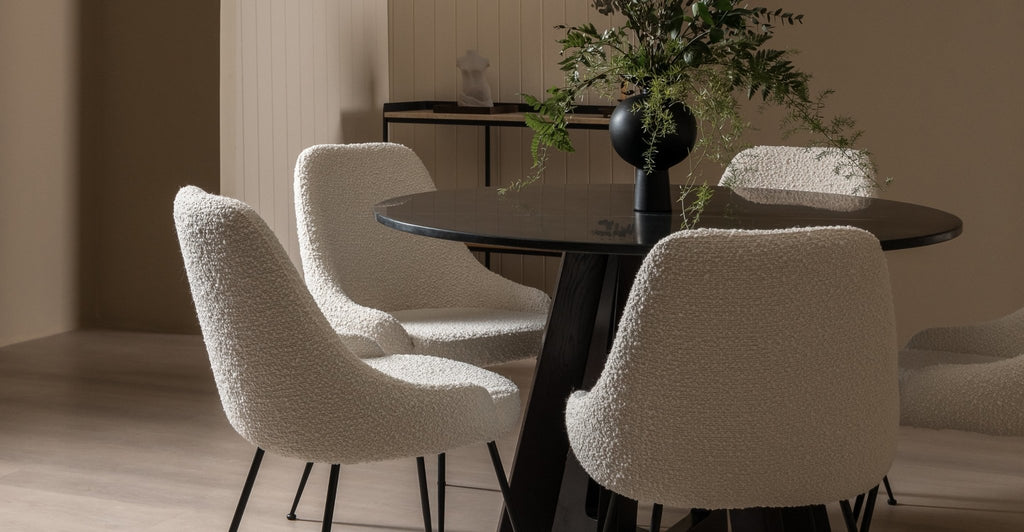 Chantilly Dining Table - Black Ash & Nero Marquina Marble.