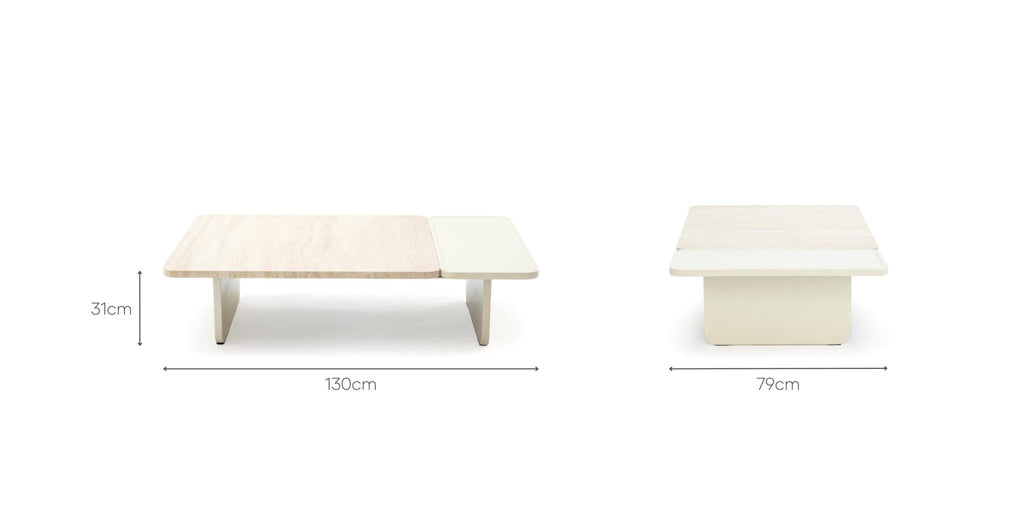 Duo Coffee Table 130 - Oak Bone & Travertine.