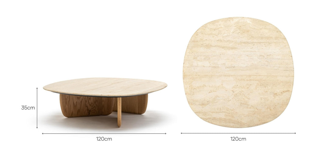 Eden Coffee Table 120 - Light Oak & Travertine.