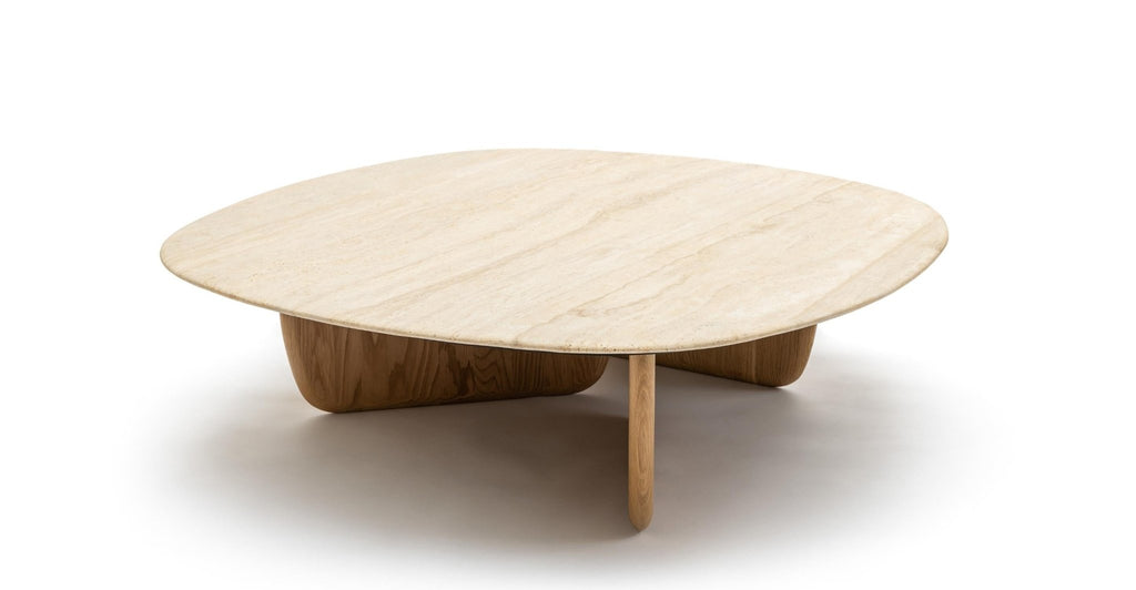 Eden Coffee Table 120 - Light Oak & Travertine.