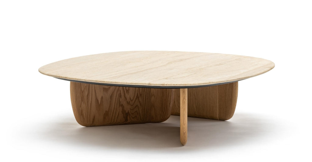 Eden Coffee Table 120 - Light Oak & Travertine.