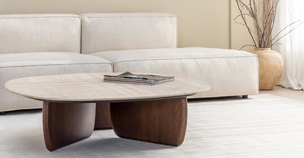 Eden Coffee Table 120 - Smoked Oak & Travertine.