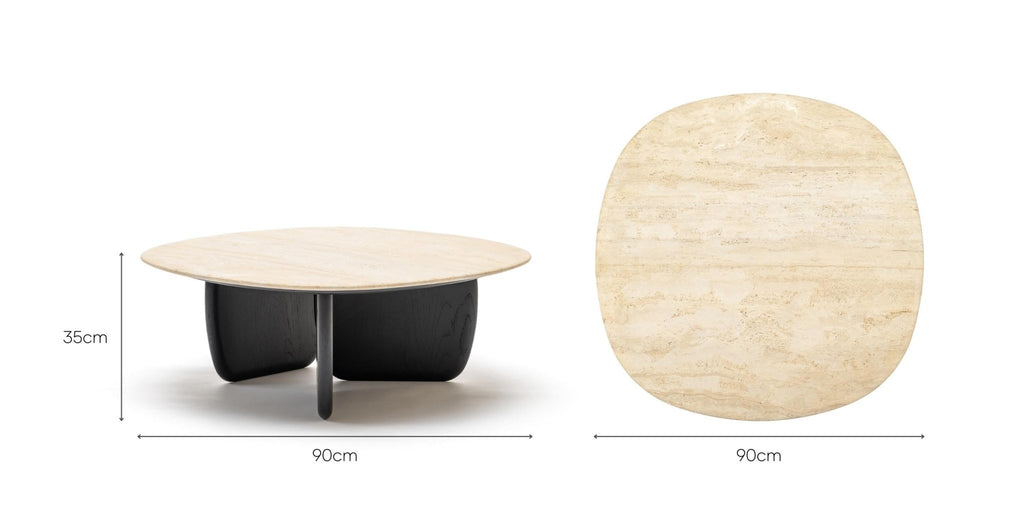 Eden Coffee Table 90 - Black Oak & Travertine.