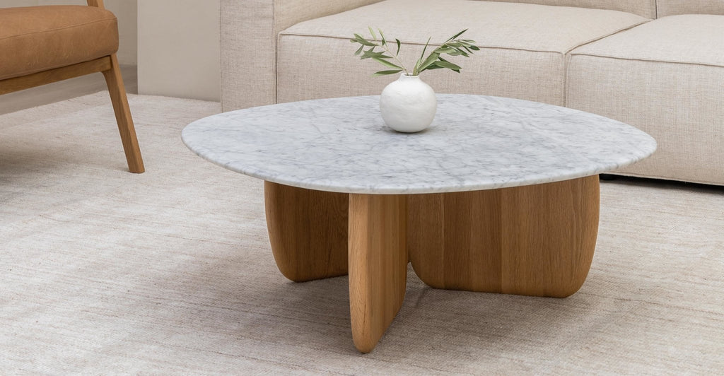 Eden Coffee Table 90 - Light Oak & Bianca Carrara.