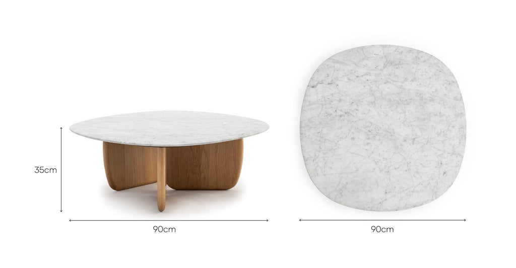 Eden Coffee Table 90 - Light Oak & Bianca Carrara.