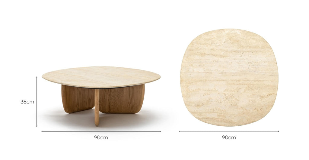 Eden Coffee Table 90 - Light Oak & Travertine.