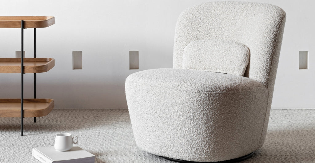 Erin Swivel Accent Chair - Ivory Bouclé.