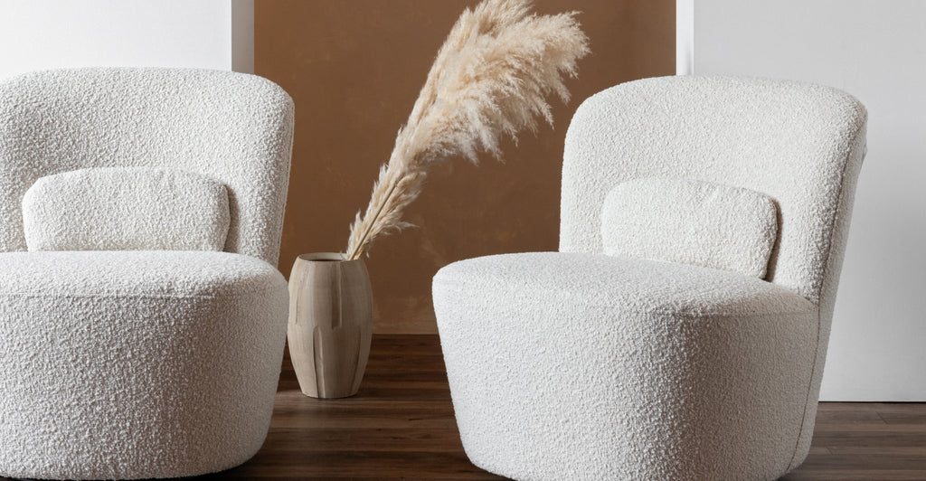 Erin Swivel Accent Chair - Ivory Bouclé.