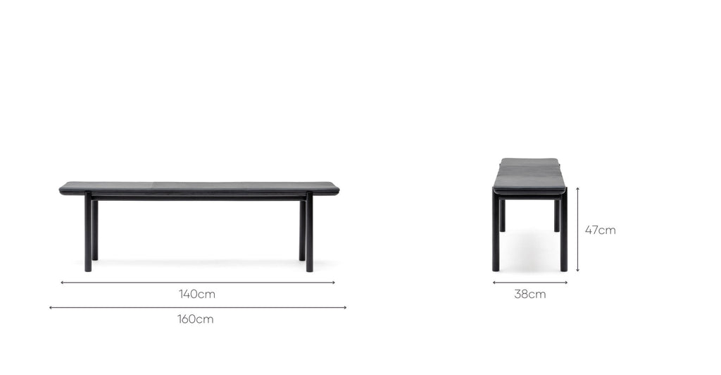 Folk Bench - Black Oak & Charcoal Leather.