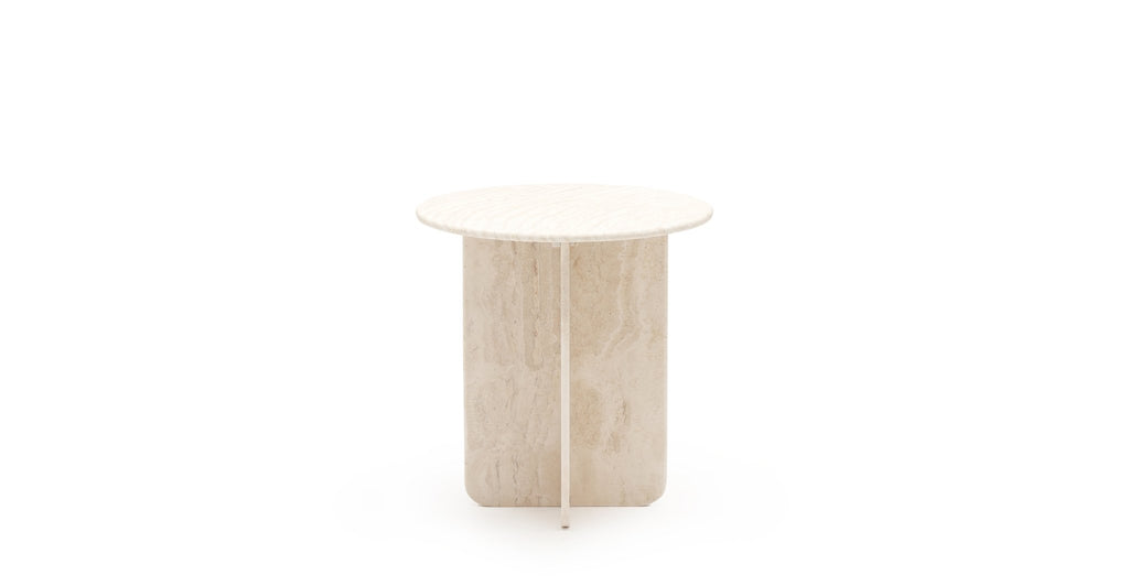 Haven Round Side Table - White Travertine.