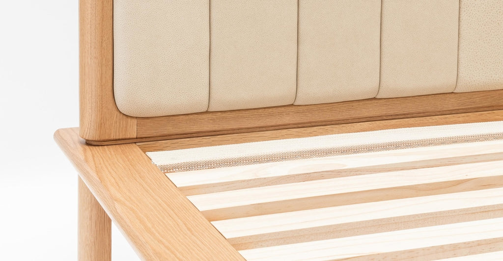 Hover Bed - Light Oak & Limestone Leather.