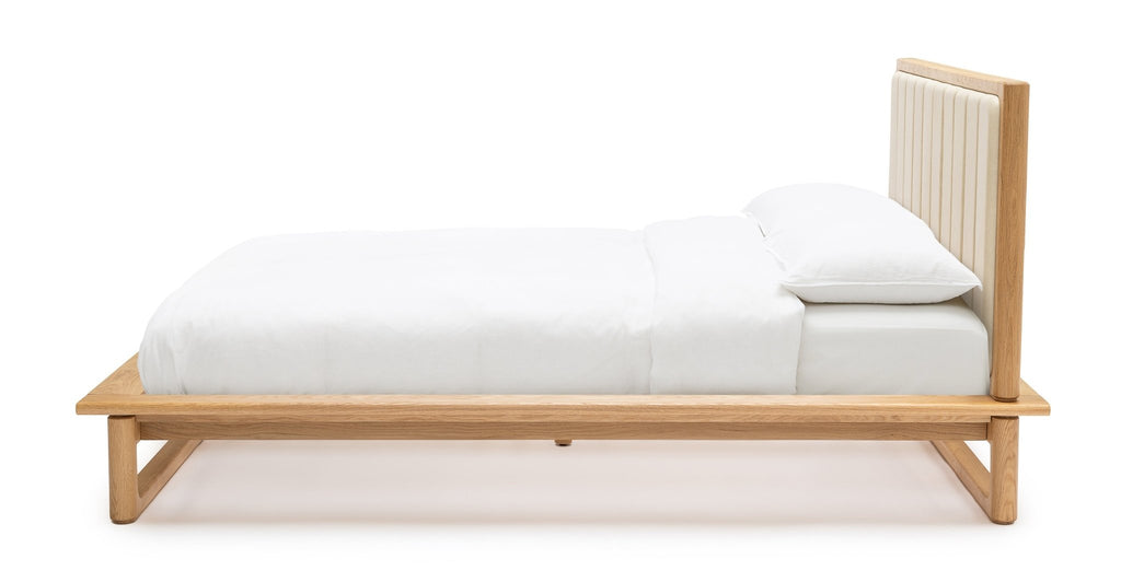 Hover Bed - Light Oak & Limestone Leather.