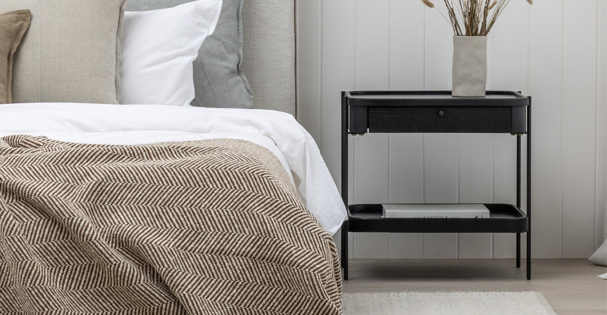 Humla Side Table With Storage - Black Oak - Loom Collection