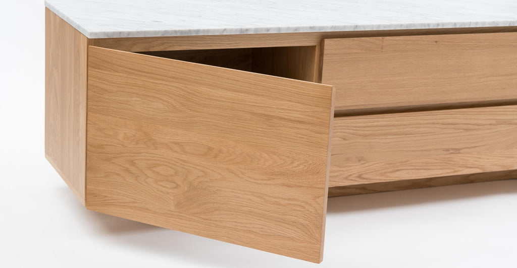 Kami 220 Entertainment Unit - Light Oak & Bianca Carrara.