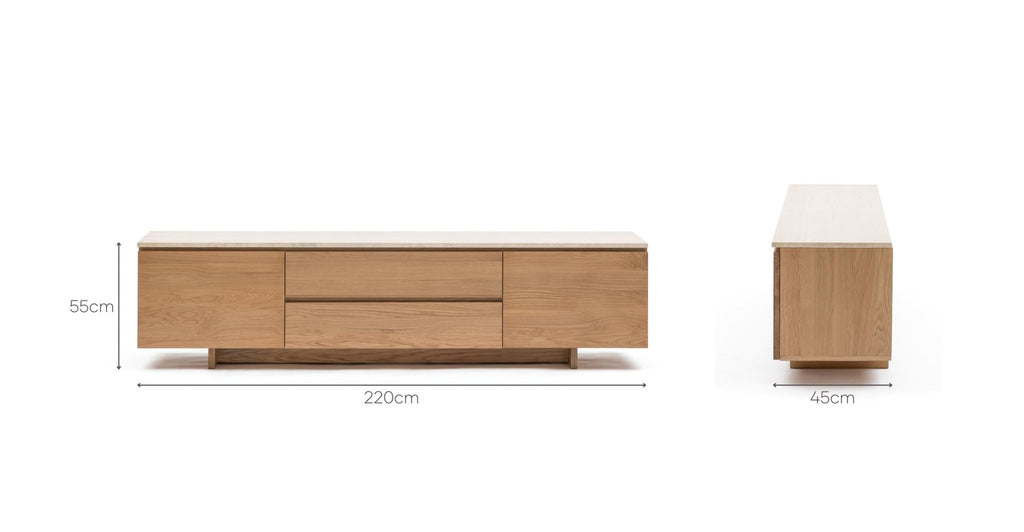 KAMI 220 ENTERTAINMENT UNIT - LIGHT OAK & TRAVERTINE - THE LOOM COLLECTION