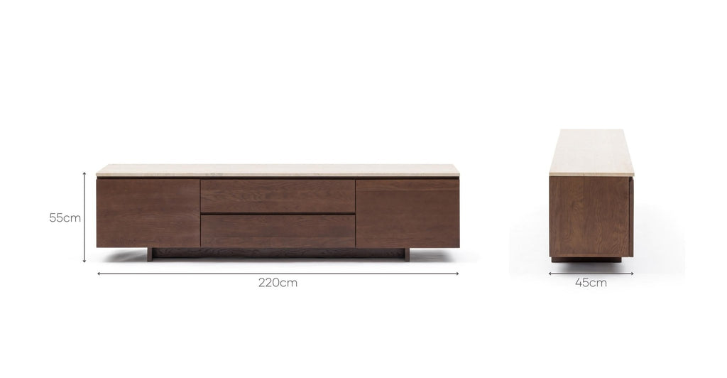 Kami 220 Entertainment Unit - Smoked Oak & Travertine.