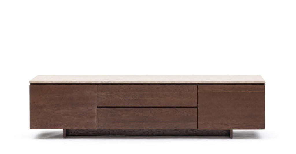 Kami 220 Entertainment Unit - Smoked Oak & Travertine.