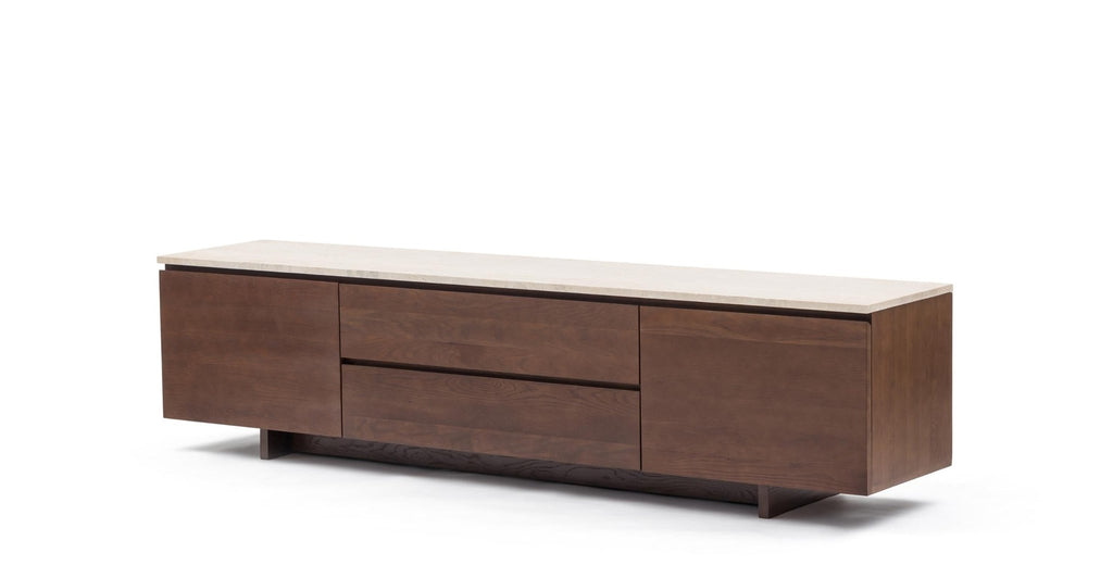 Kami 220 Entertainment Unit - Smoked Oak & Travertine.