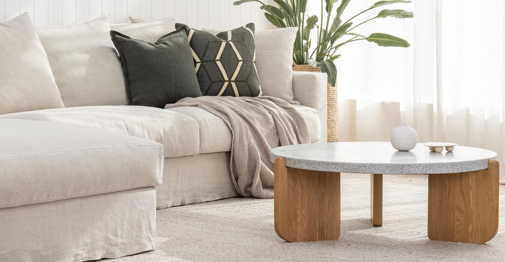 Native Coffee Table - Warm Cement & Light Oak.