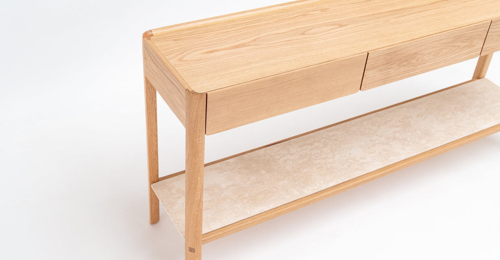 NELL CONSOLE - LIGHT OAK & TRAVERTINE - THE LOOM COLLECTION