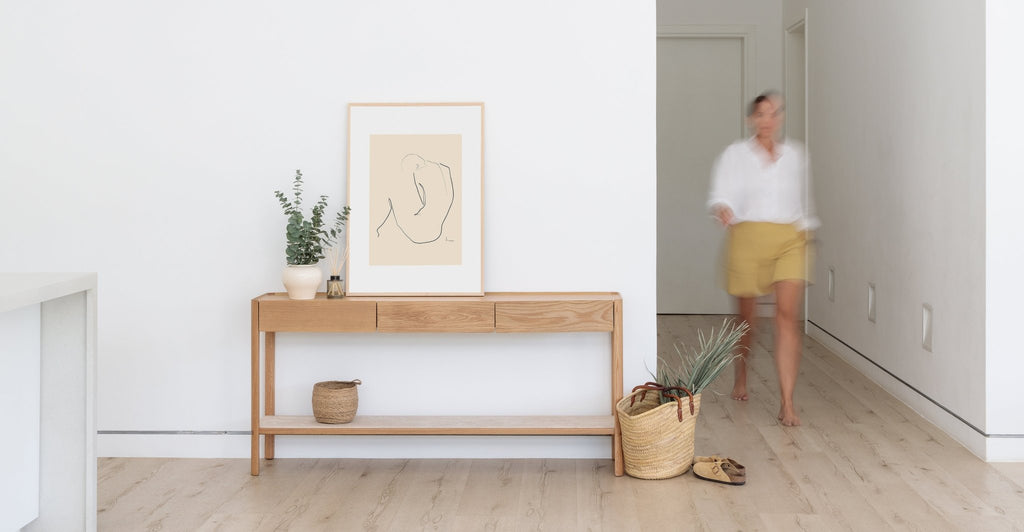 Nell Console - Light Oak & Travertine.