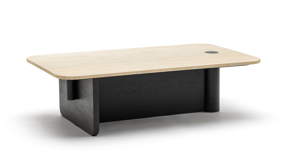 Pivot Coffee Table - Black Oak & Travertine.