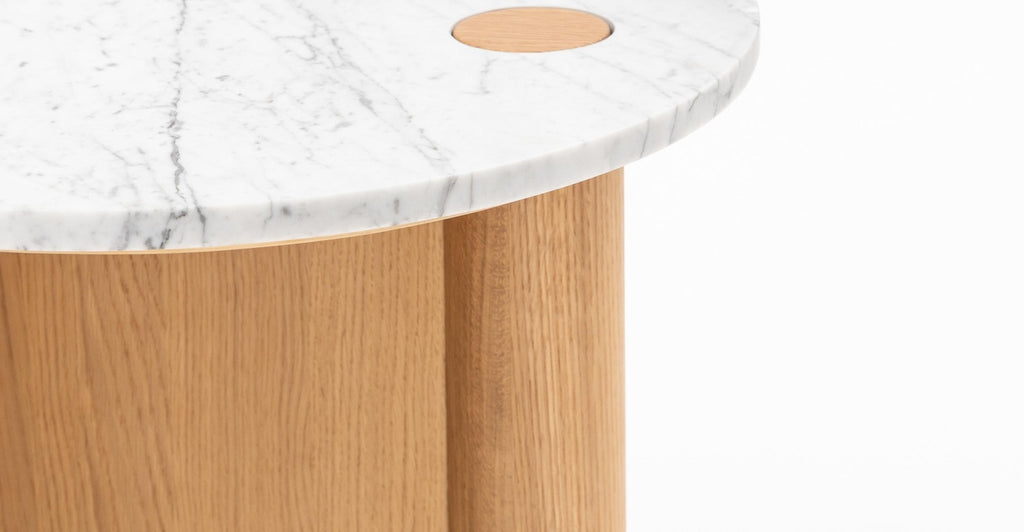 Pivot Side Table - Light Oak & Bianca Carrara.