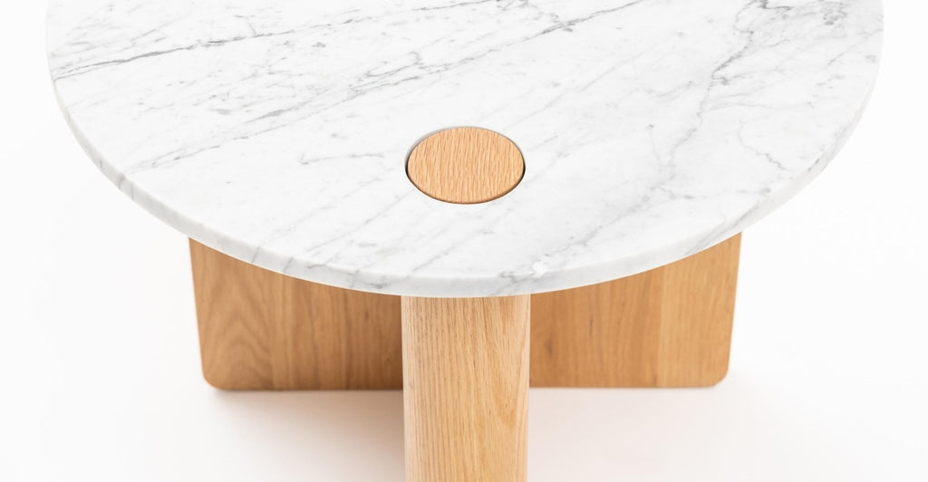 Pivot Side Table - Light Oak & Bianca Carrara.