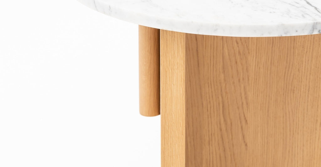 Pivot Side Table - Light Oak & Bianca Carrara.